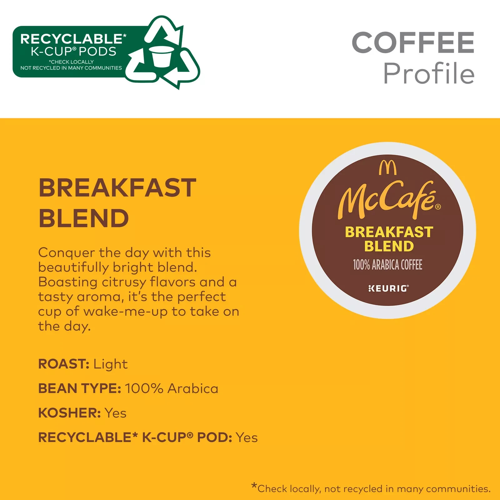 McCafe Breakfast Blend Coffee, Keurig K-Cup Pods, Light Roast, 24 Count