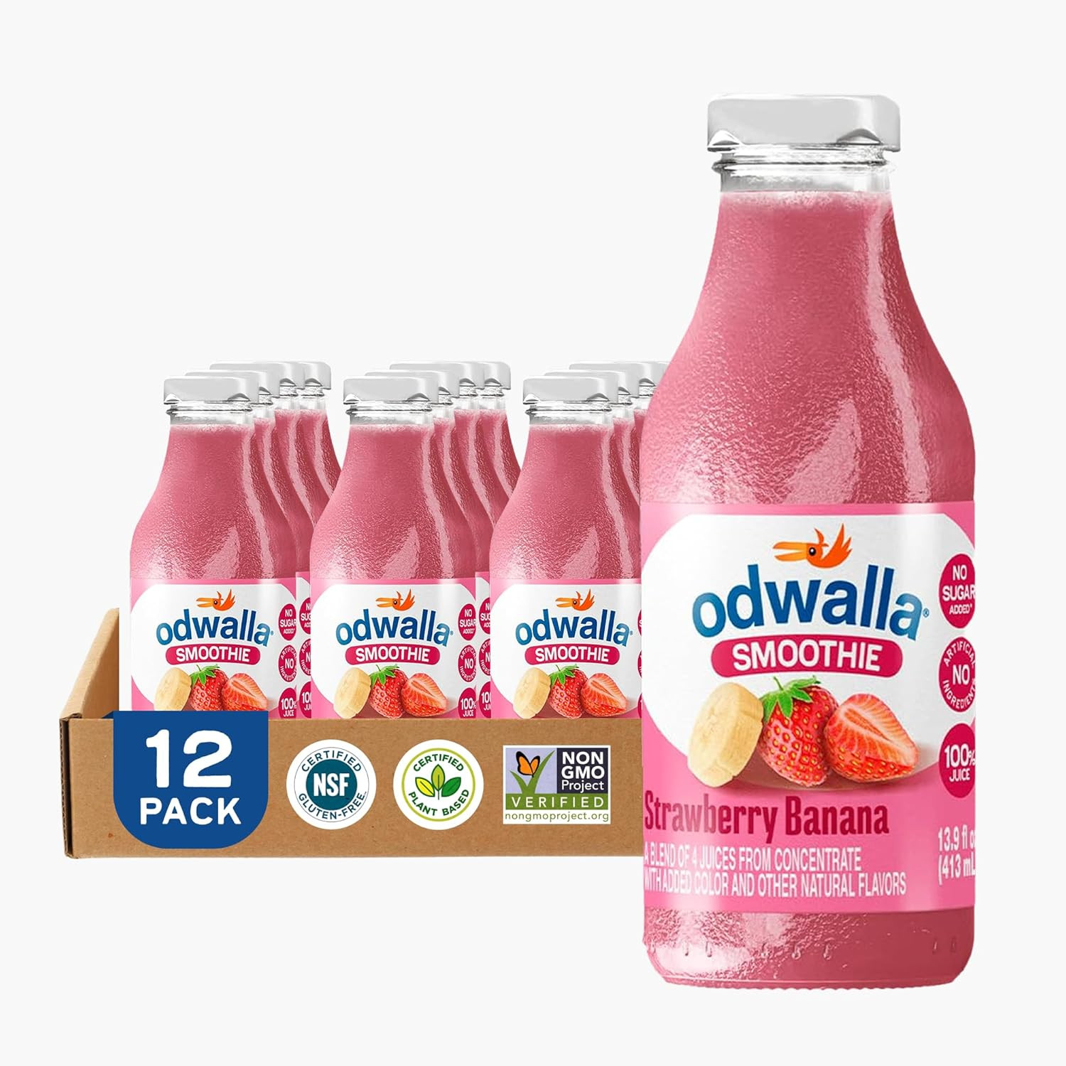 Odwalla Strawberry Banana Smoothie, Ready to Drink Fruit Blend, 13.9 Oz, 12Pk