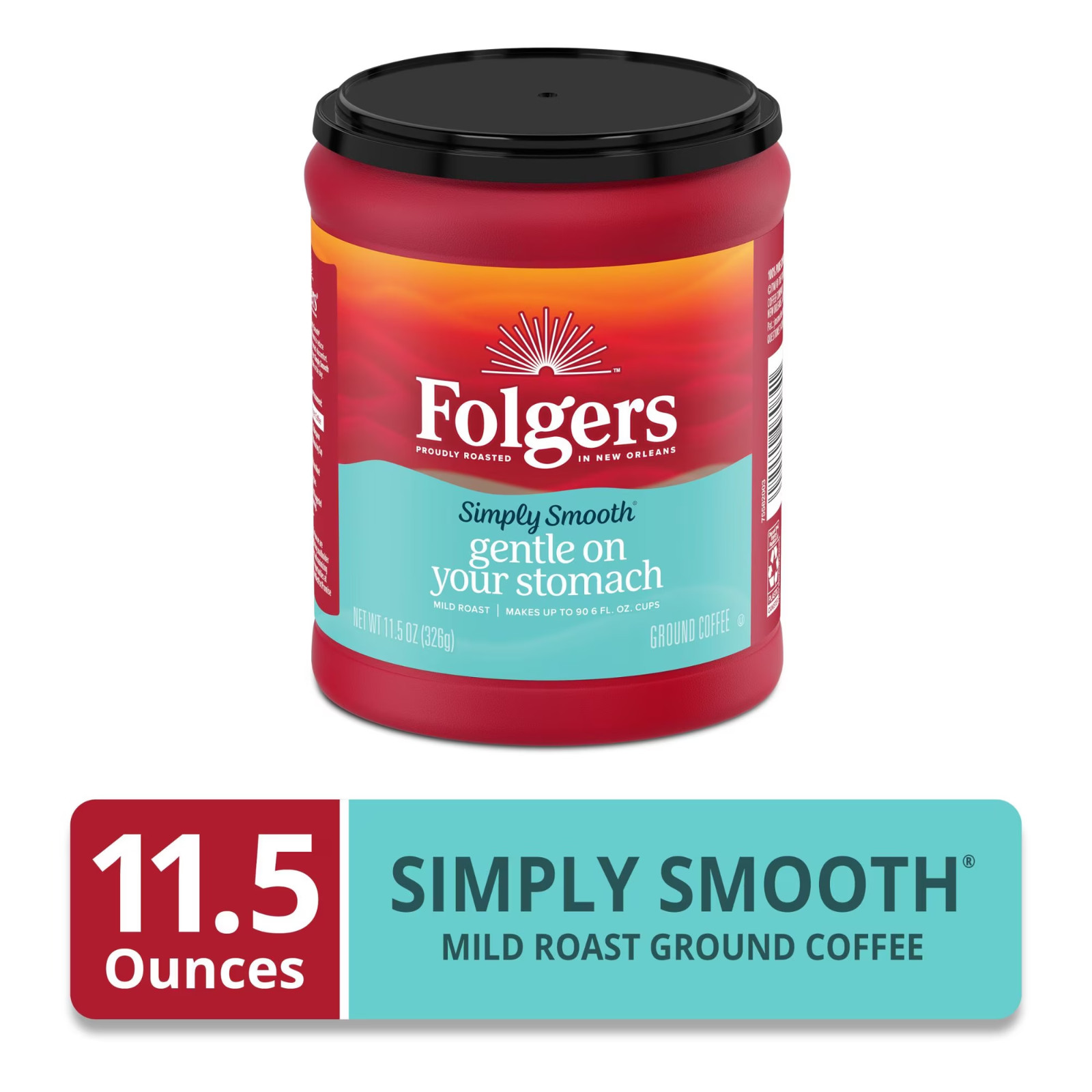 NEW 4 pack Folgers Simply Smooth Ground Coffee, Mild Roast, 11.5 oz Canister