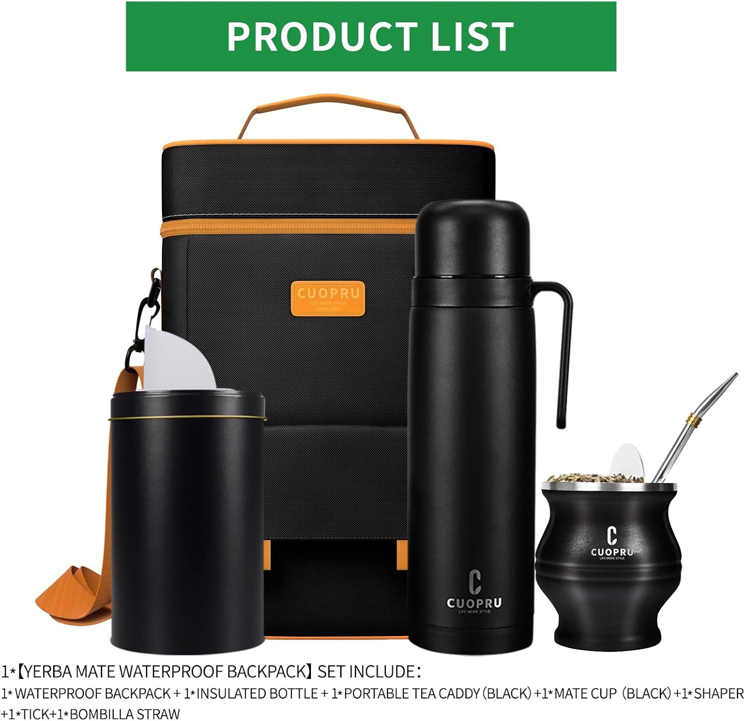 Complete Mate Kit- Modern Mate Gourd, Matero, Yerbero, Thermal Flask, Bombilla a