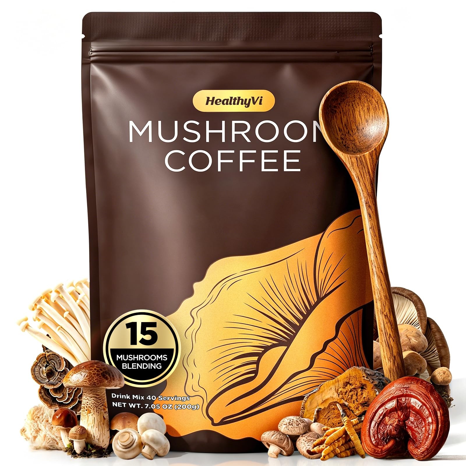 Mushroom Coffee with 15 Natural Mushrooms, Medium 7.05 Ounce (Pack of 1)