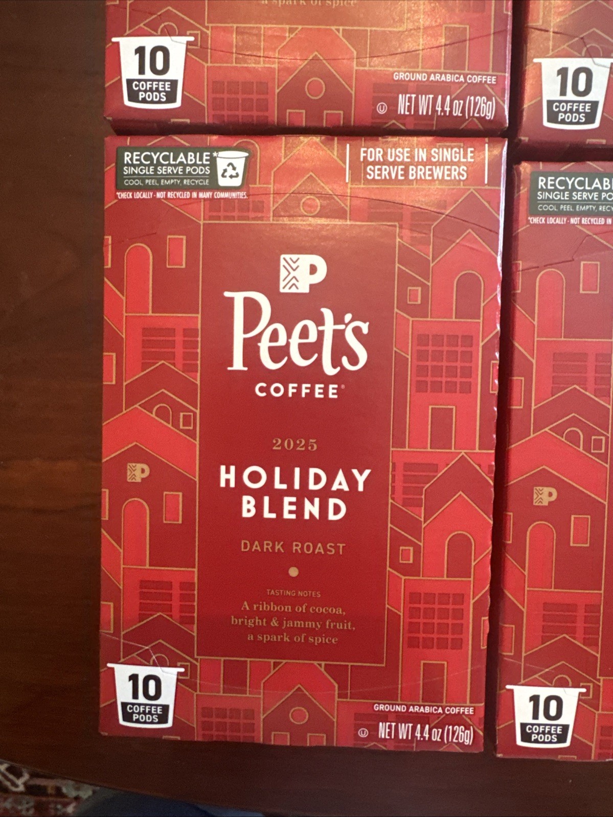 Peet’s 2025 Holiday Blend Dark Roast Ground Coffee K-Cups Peets 8/9/26 – 6 Boxes