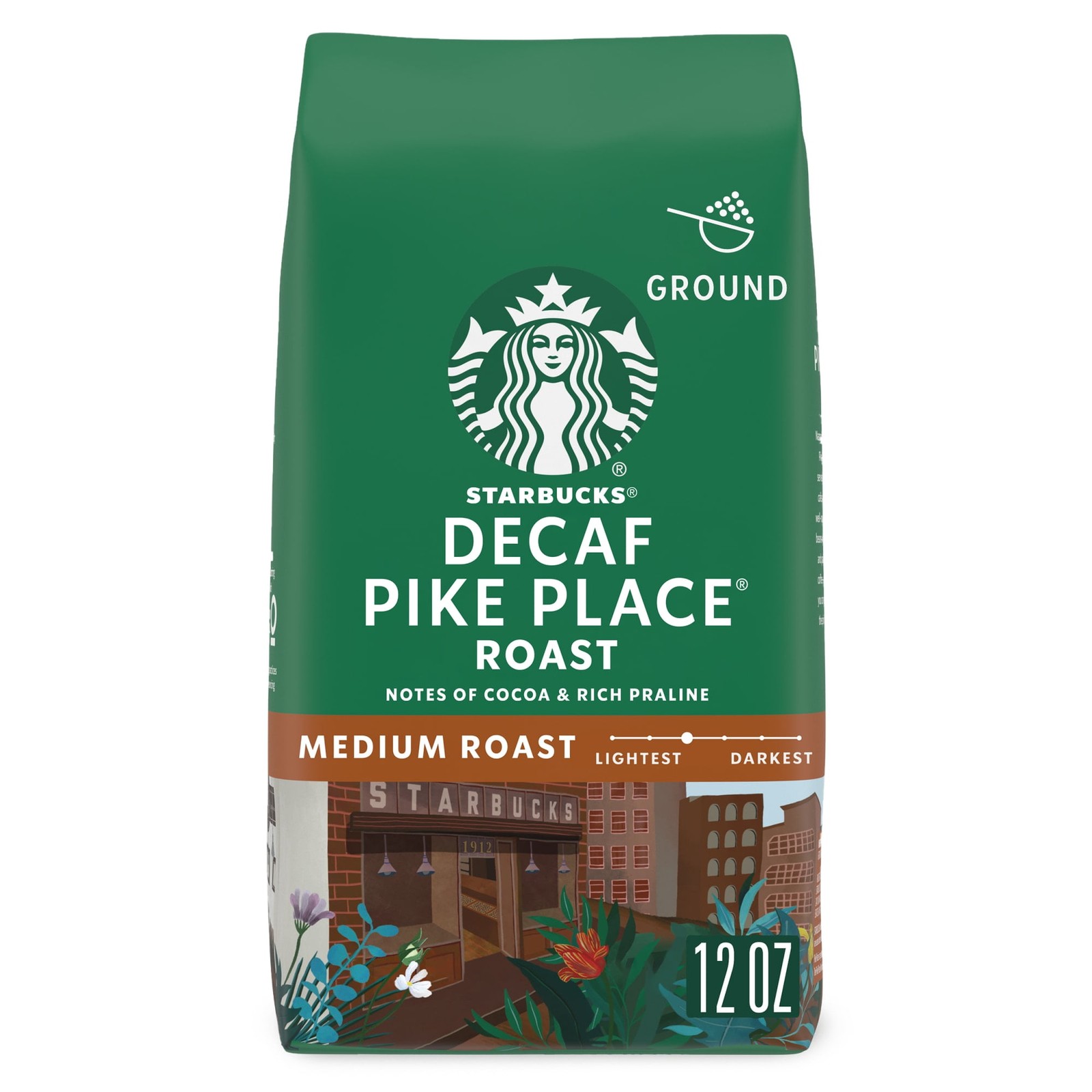Starbucks Decaf Pike Place Roast, Ground Coffee, Medium Roast, 12 oz