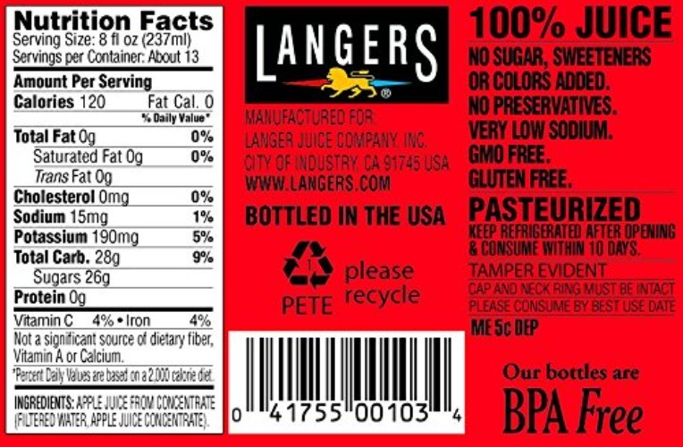 Langers Apple Juice Bundle, 4-Pack, 101.4 Fl Oz