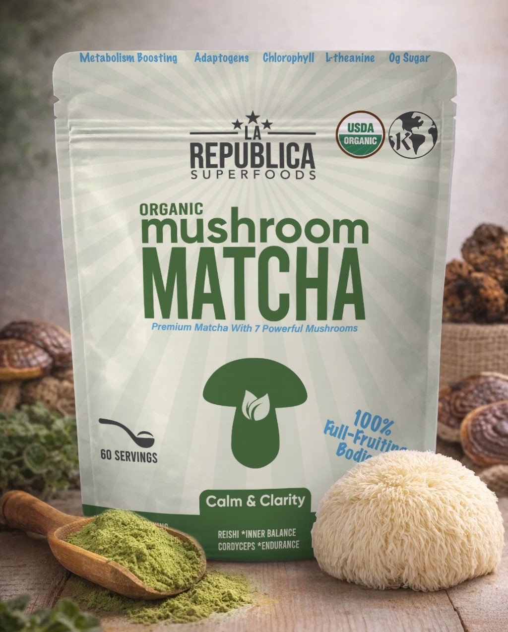 La Republica MATCHA w/ Lion’s Mane (Full-Fruiting Bodies Green Tea) 60 servings