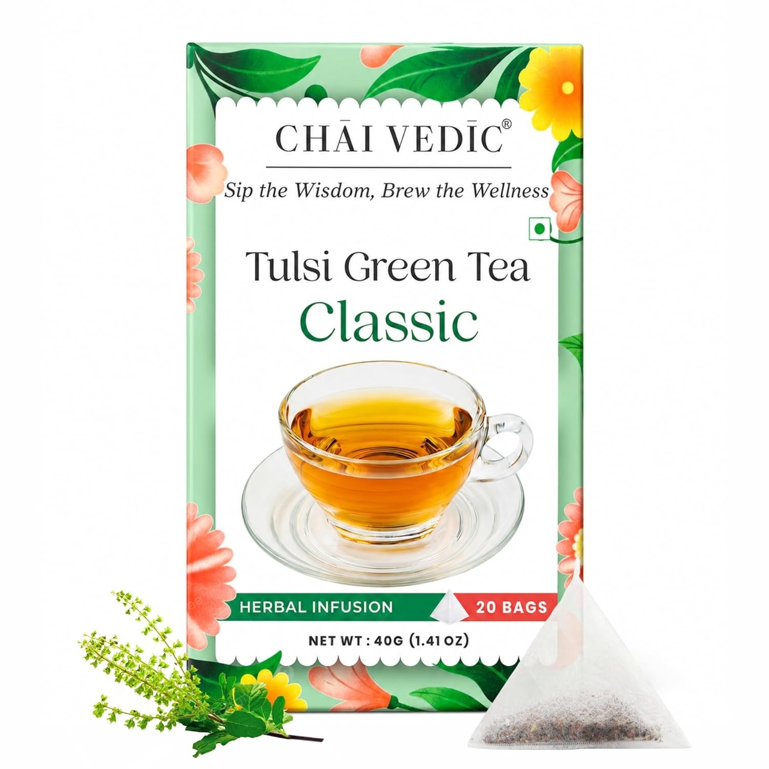 Samaara Chai Vedic Tulsi Green Tea Classic, Boosts Immunity20 Bags, 40g