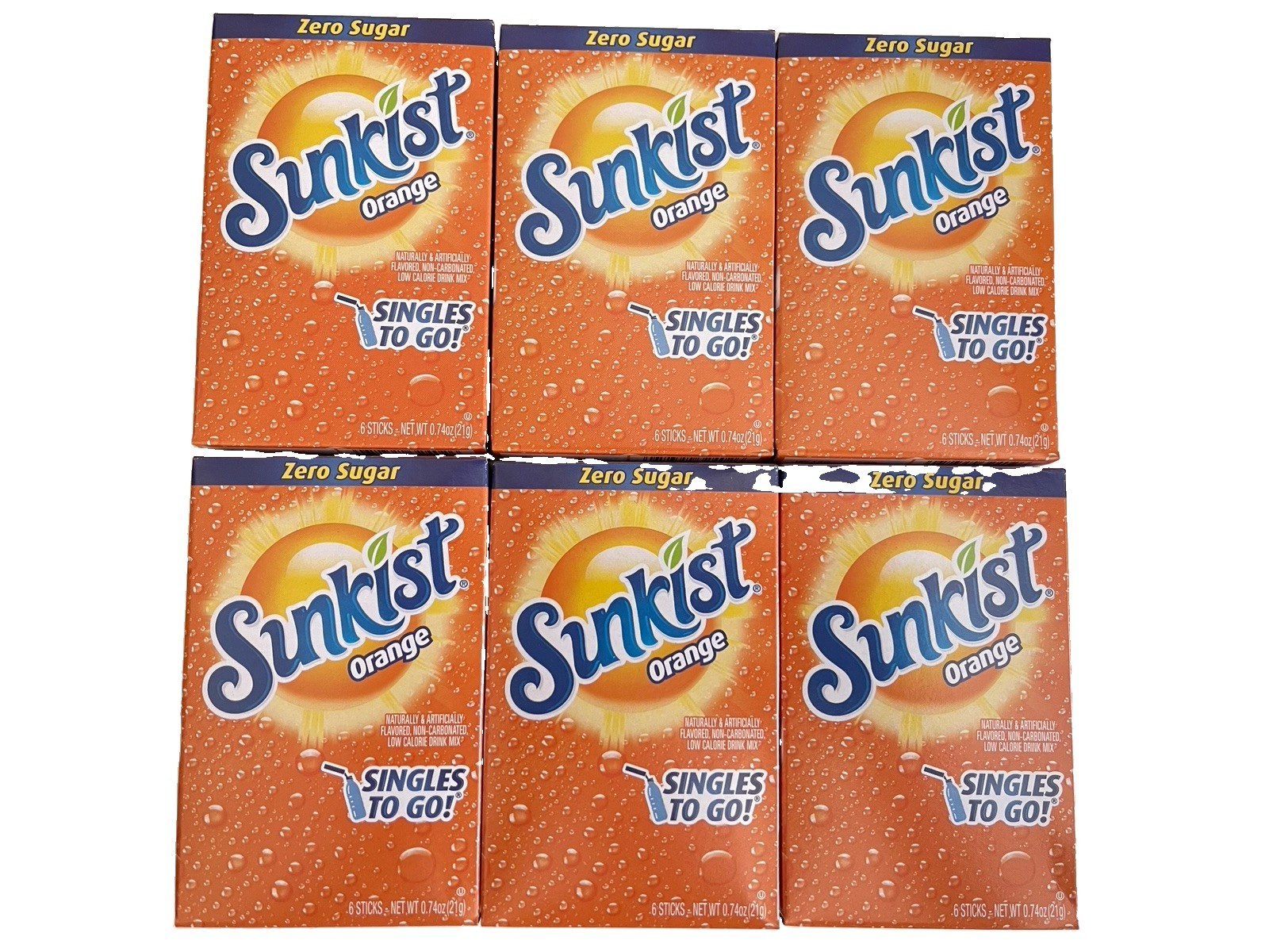 Sunkist Orange Singles To Go Drink Mix Zero Sugar 6 Boxes (36 Packets) NEW