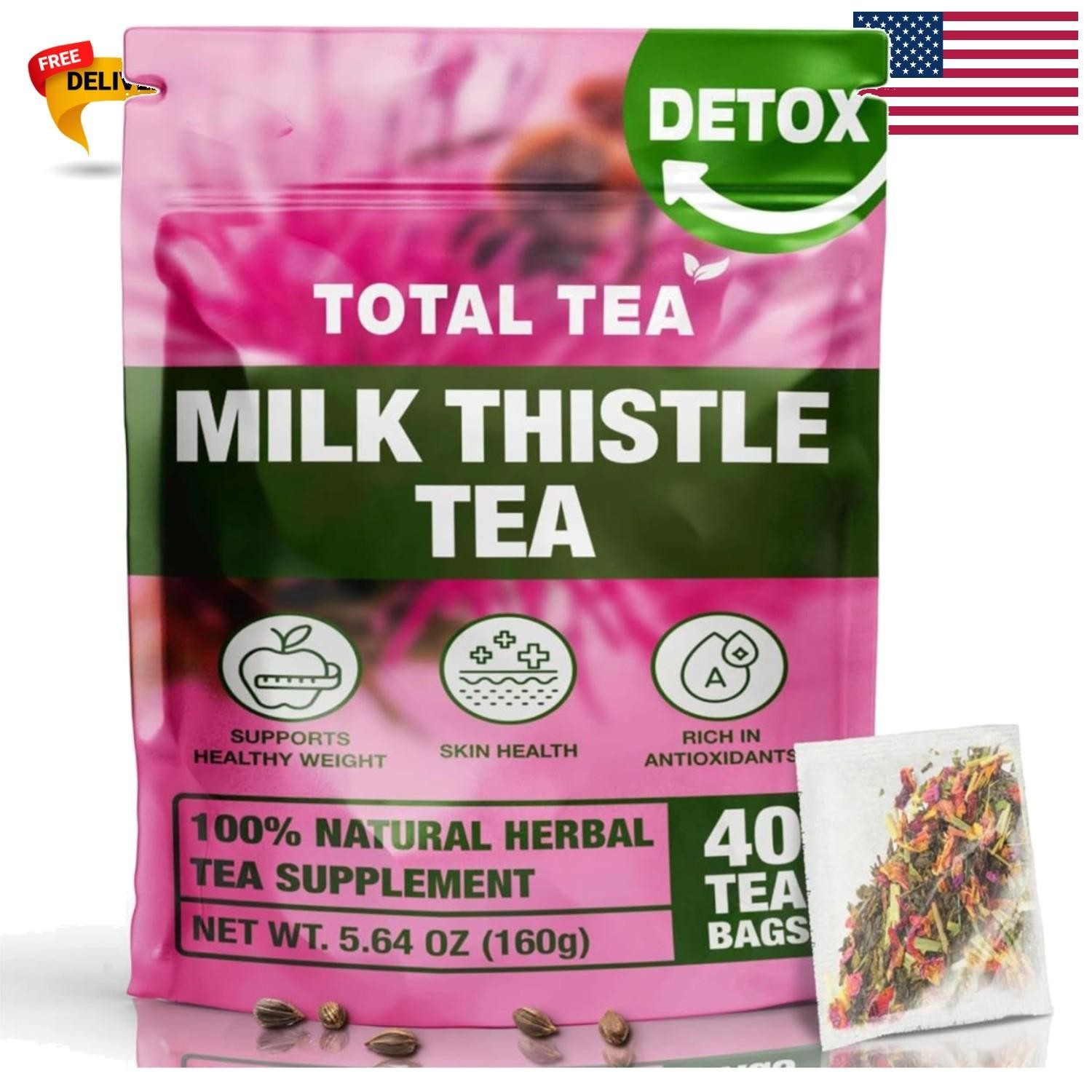 100% Natural Milk Thistle Tea for Liver Cleanse & Digestive Health – 40 Bags