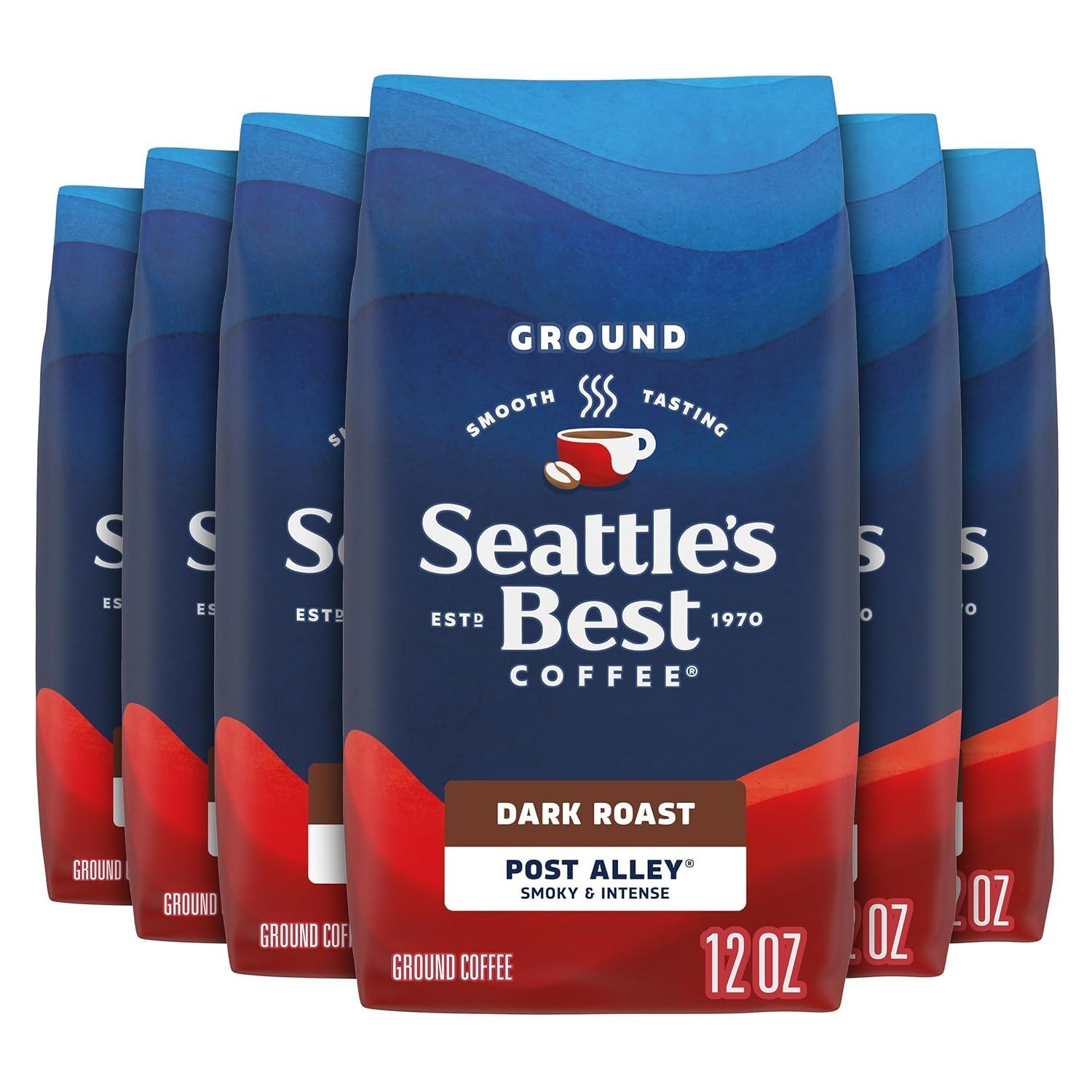 6 Pack Seattle’s Post Alley Blend Dark Roast Best Ground 12 Ounce Coffee