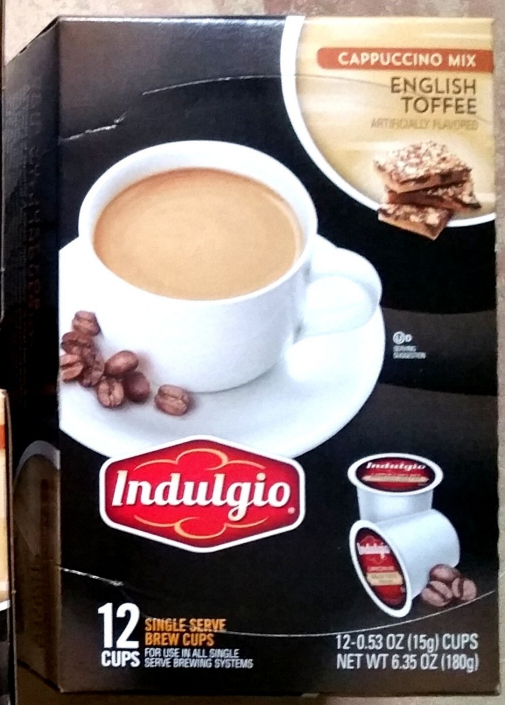 12 Indulgio ENGLISH TOFFEE Cappuccino K-Cup Coffee Pods Keurig-1 box 2027