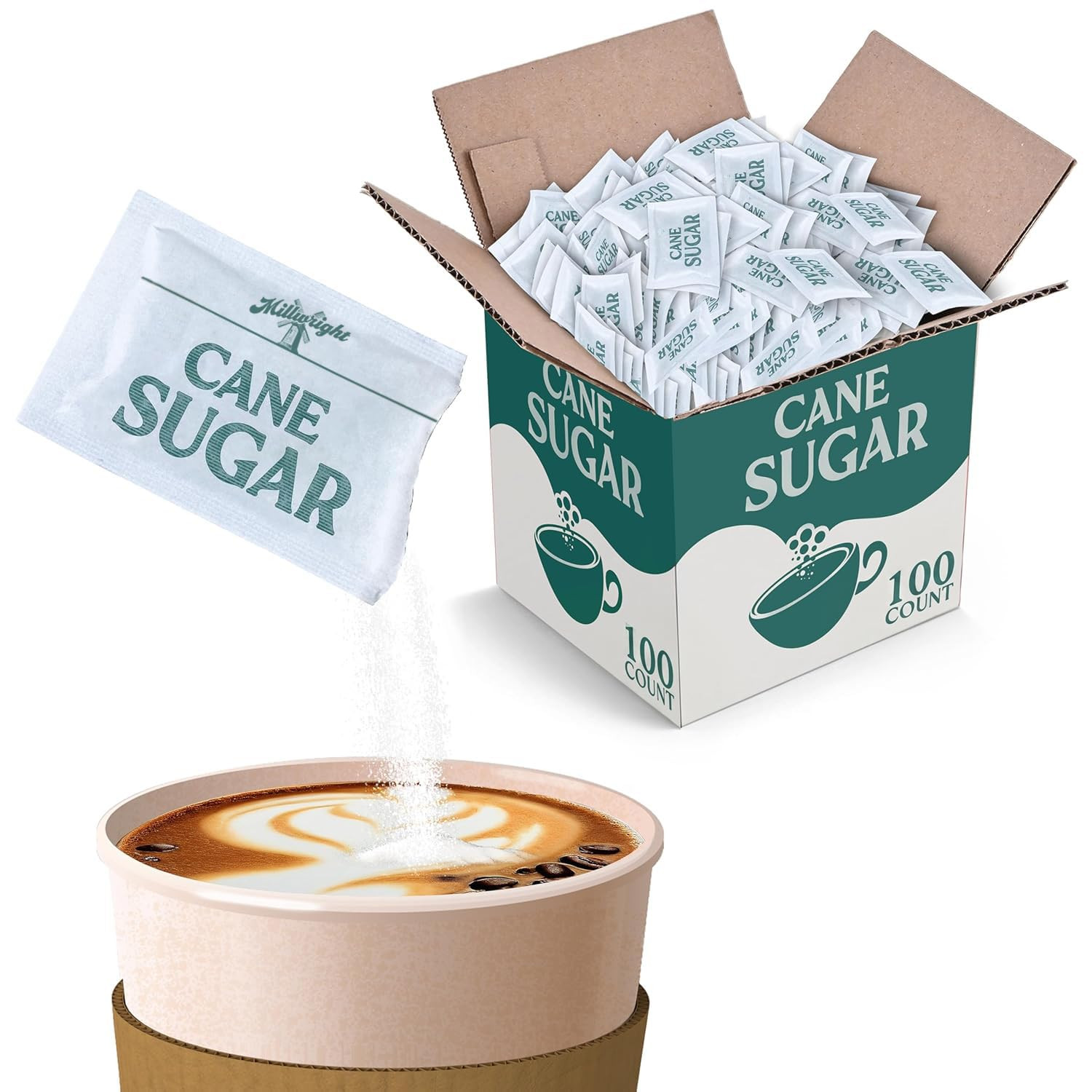 Bulk Sugar Packets, 100 Count – Individual Servings of White Sugar Packets for C