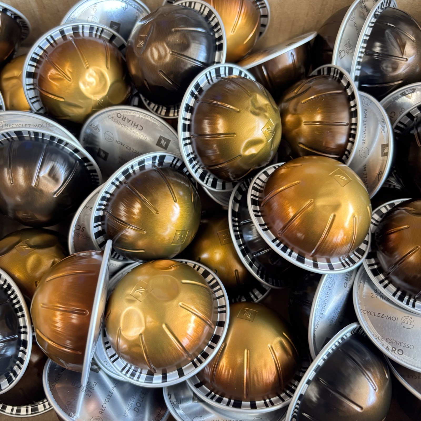 Nespresso Vertuo Double Espresso Variety Pack, 120 LOOSE DENTED Pods, 3 Flavors