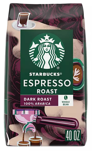 2 Packs Starbucks Espresso Dark Roast Whole Bean Coffee 40 oz Each Pack = 80 oz