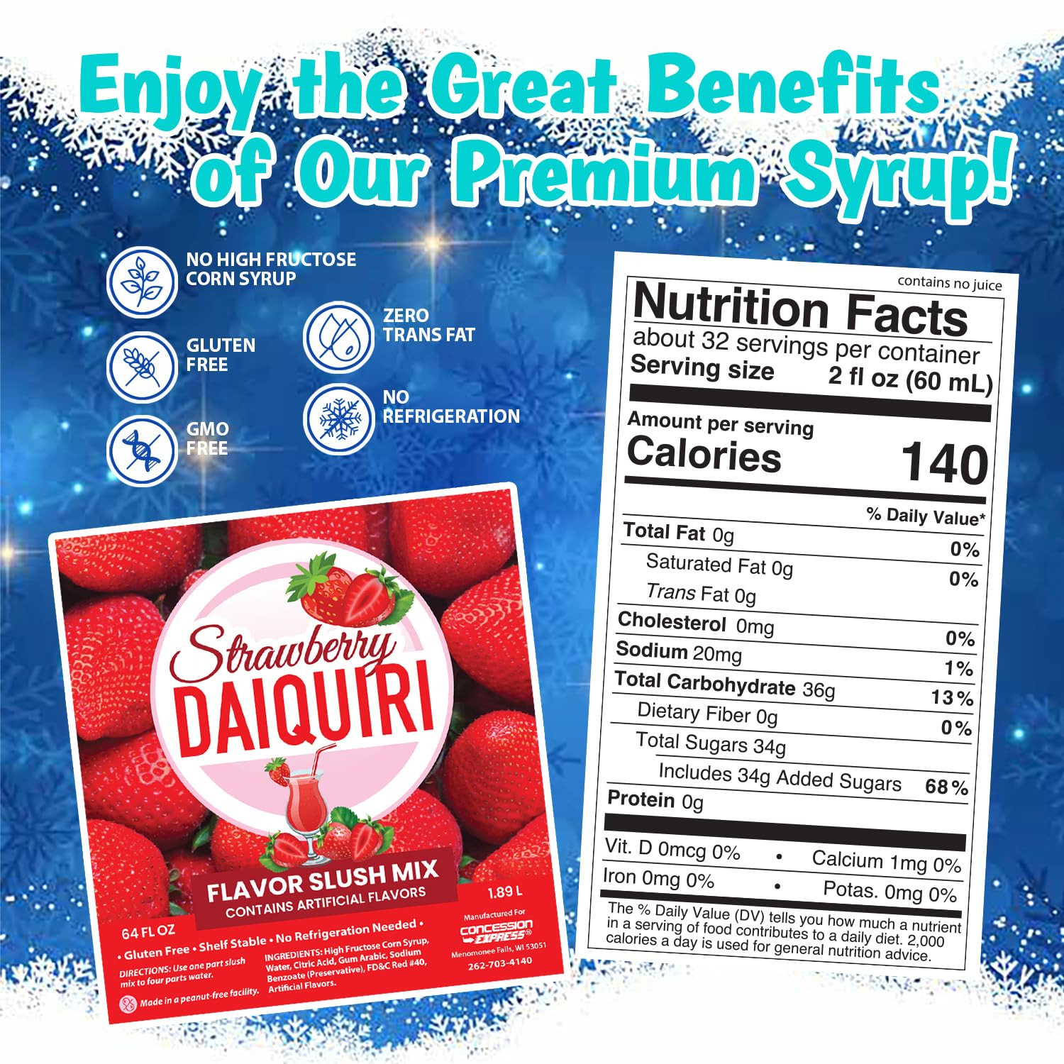 Concession Express® – Strawberry Daiquiri Slush Mix, Slushy & Slushie Premium Sy