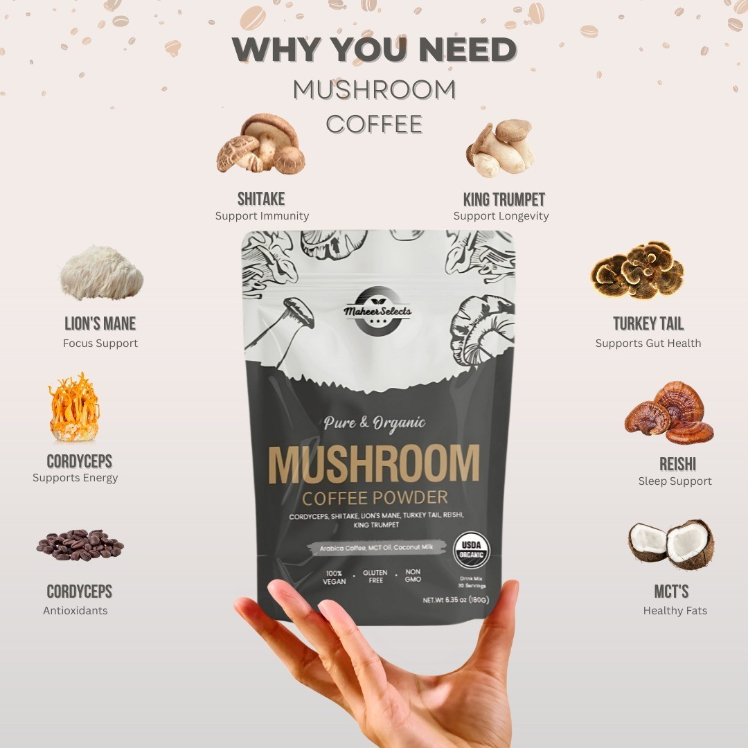 MaheerSelects Mushroom Coffee 30 Serving Withbox Complete Coffee Set 100% REAL