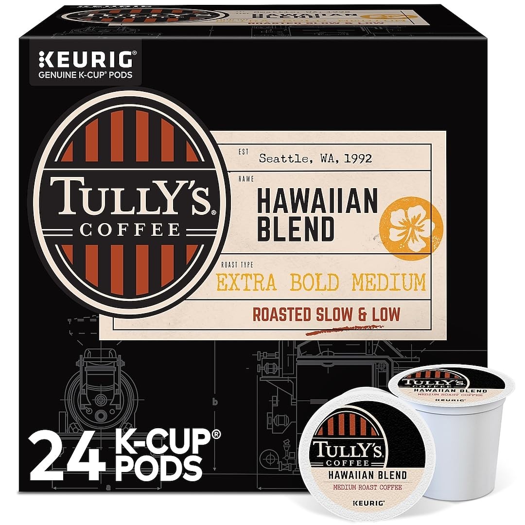 Tully’s Hawaiian Blend Medium Roast Coffee K-cup Pods 24 Count Recyclable