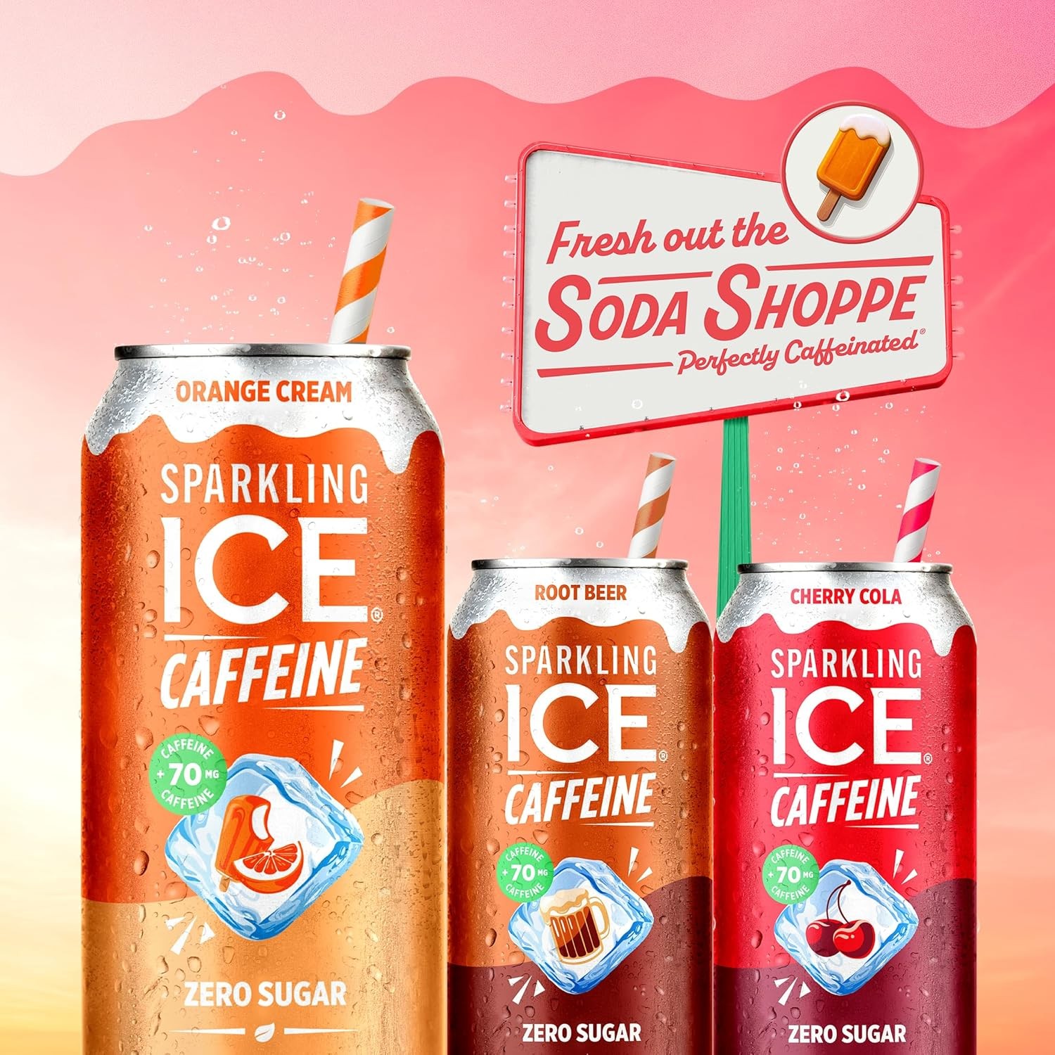 Sparkling Ice Caffeine Soda Shoppe Orange Cream Soda 12 Pack Cans 12oz