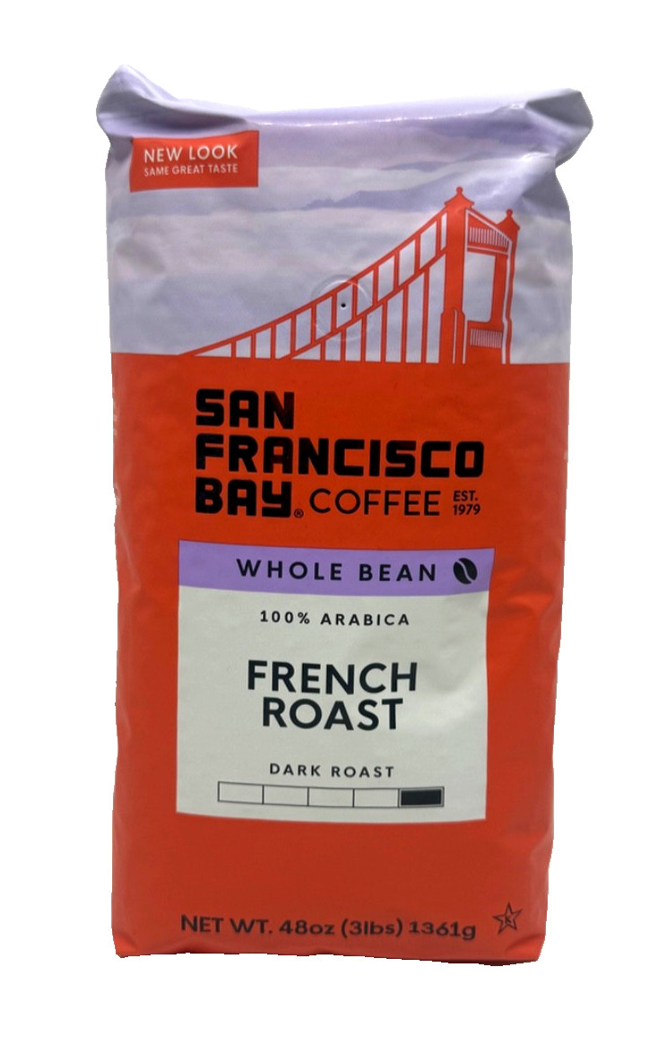 San Francisco Bay Coffee Dark Roast Whole Bean French Roast 3lb Bag x 2 PACK NEW