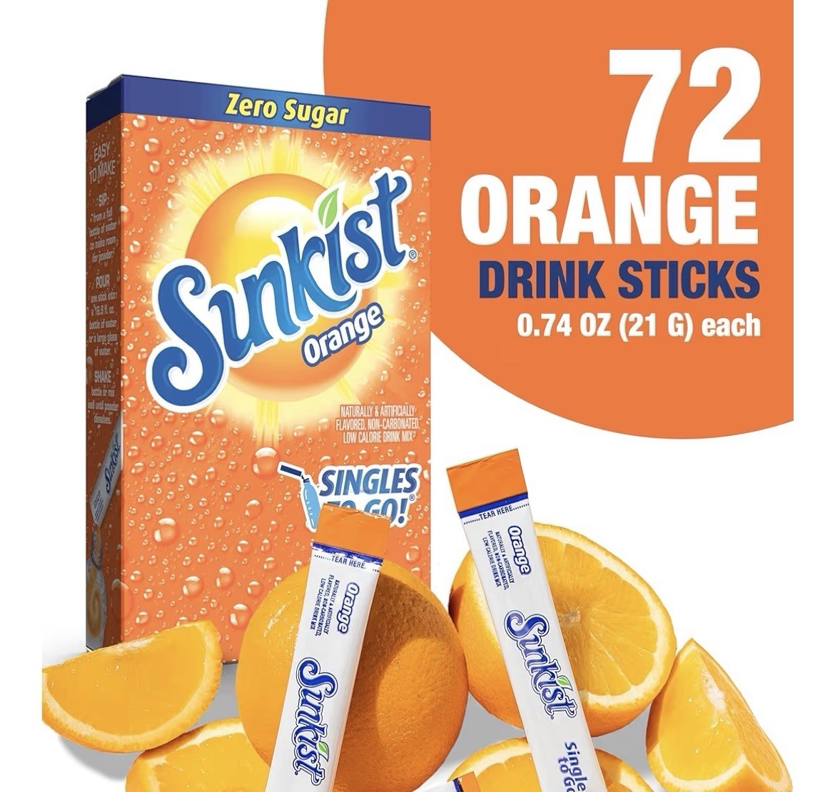 Sunkist Soda Orange Singles to Go Drink Mix, 12 Boxes with 6 Packets Each – 72