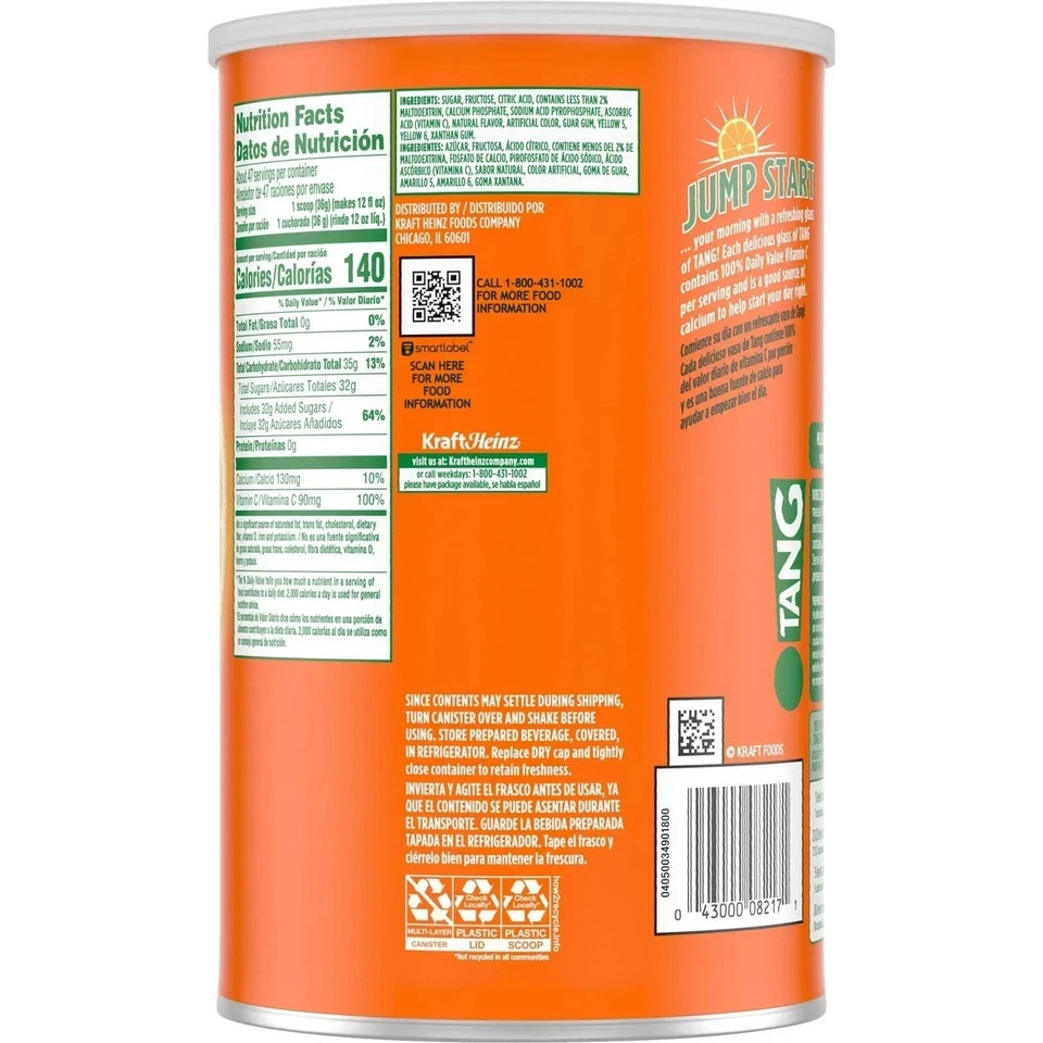 (2 pack) Tang Jumbo Orange Drink Mix with Vitamin C, 58.9 oz Canister New