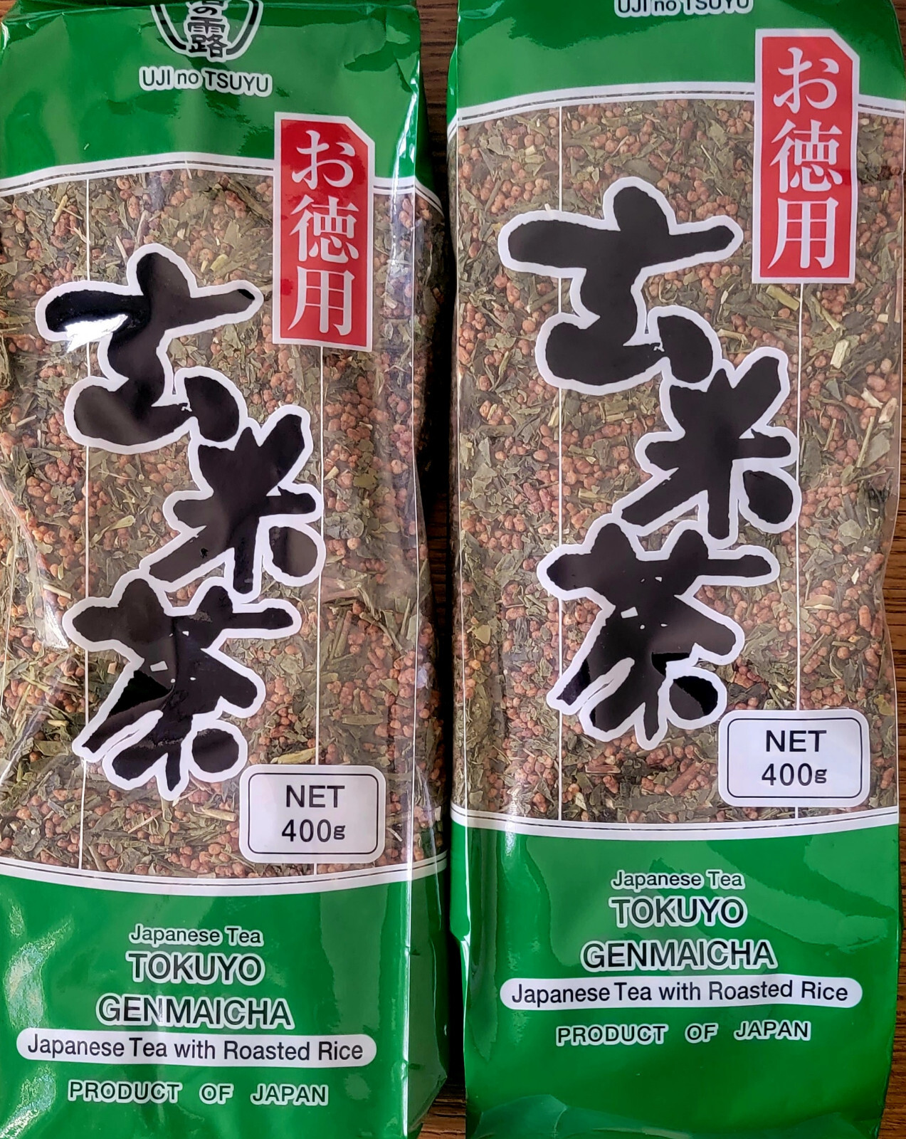 Two Pack (2) Japanese Ujinotsuyu Tokuyo Green Tea Roasted Rice GenmaiCha,14.1oz