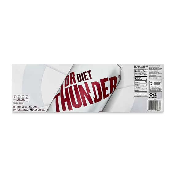 Great Value Dr Thunder Diet Calorie free Cola Soda Pop, 12 fl Oz 12 Pack Cans.