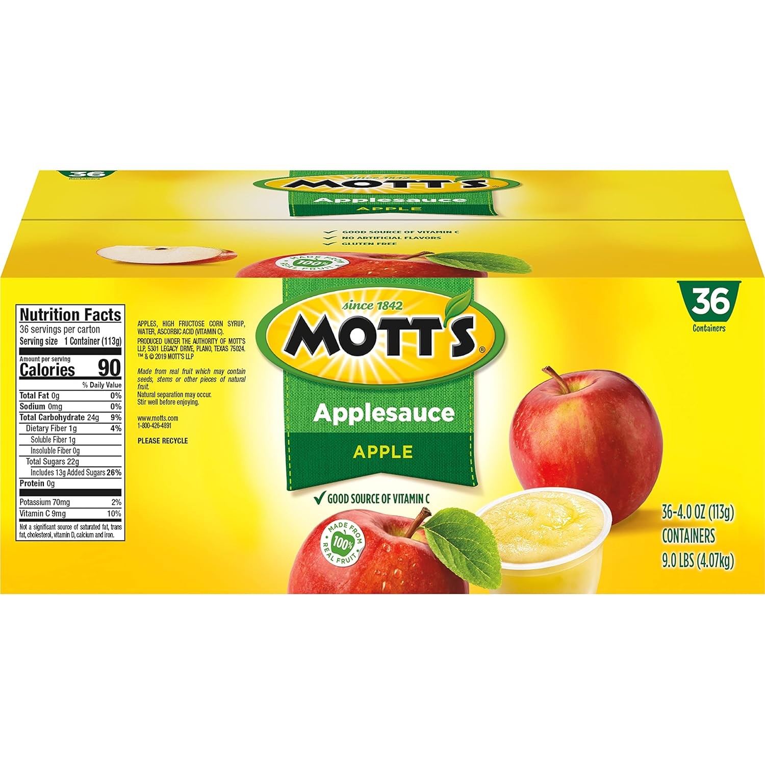Mott’s Applesauce, 4 Oz Cups, 36 Count, No 4 Ounce (Pack of 36), Apple