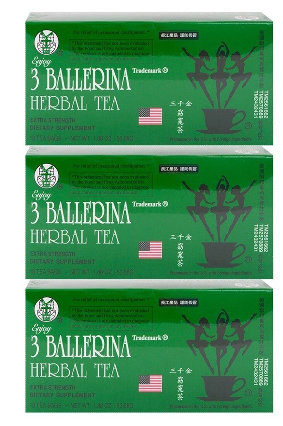 3 Ballerina Dieters Tea, Extra Strength, Orig. Flavor, 18 bags (3 BOXES) 12/26