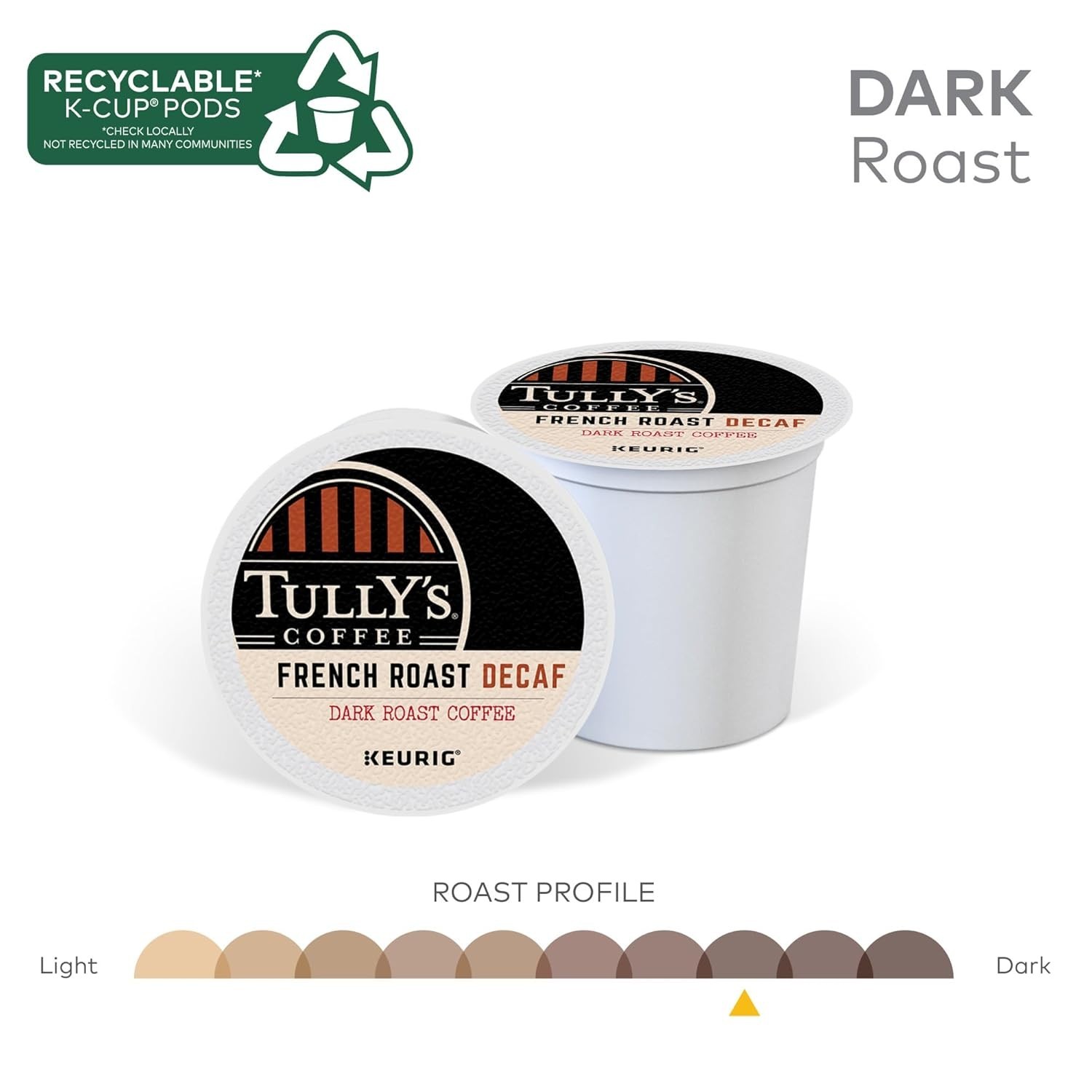 Tully’s Coffee French Roast Decaf, Keurig K-Cup Pods, Dark Roast, 24 Count