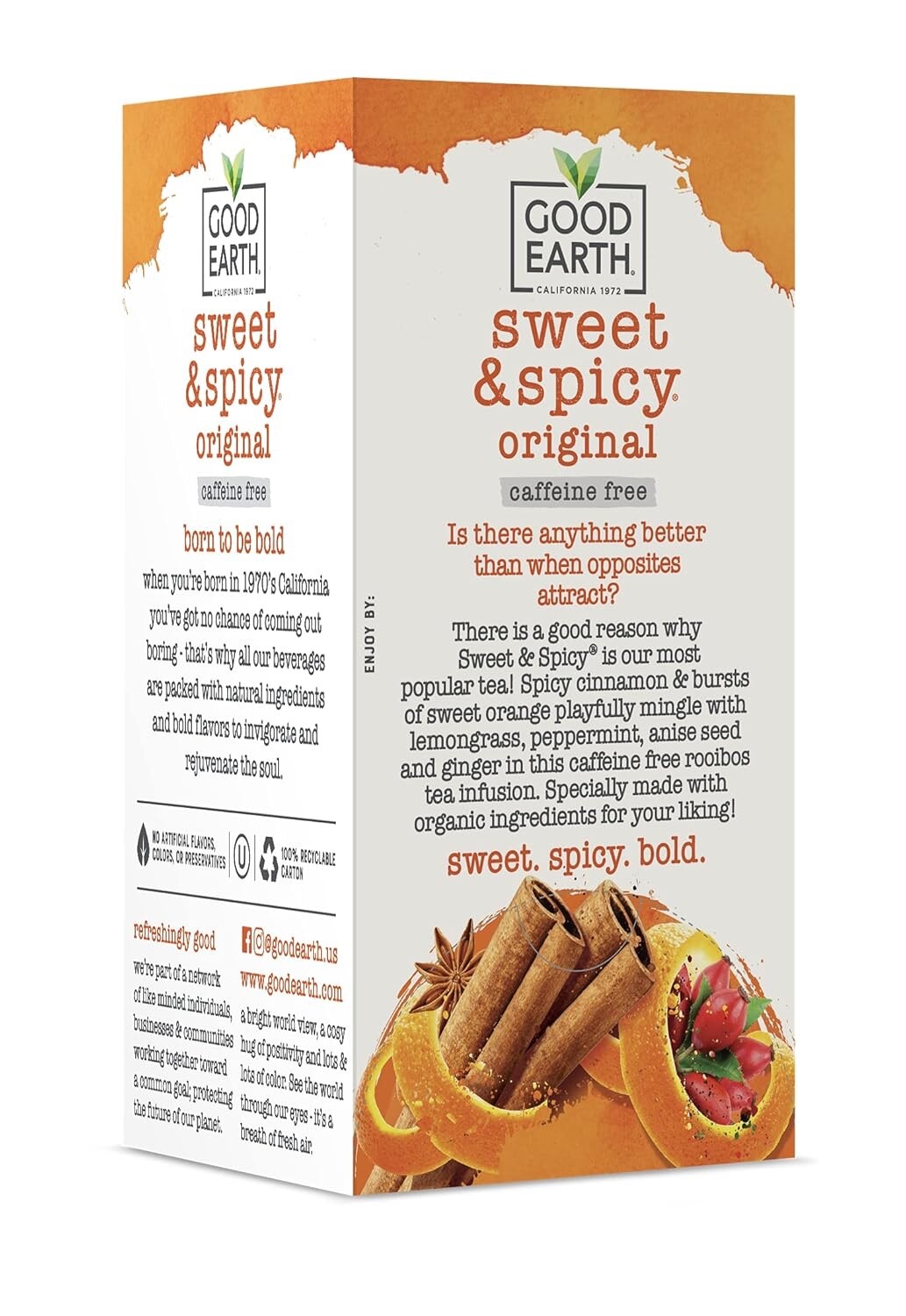NEW – Lot 4 Boxes Good Earth Sweet & Spicy Caffeine Free Organic TEA (72 Total)