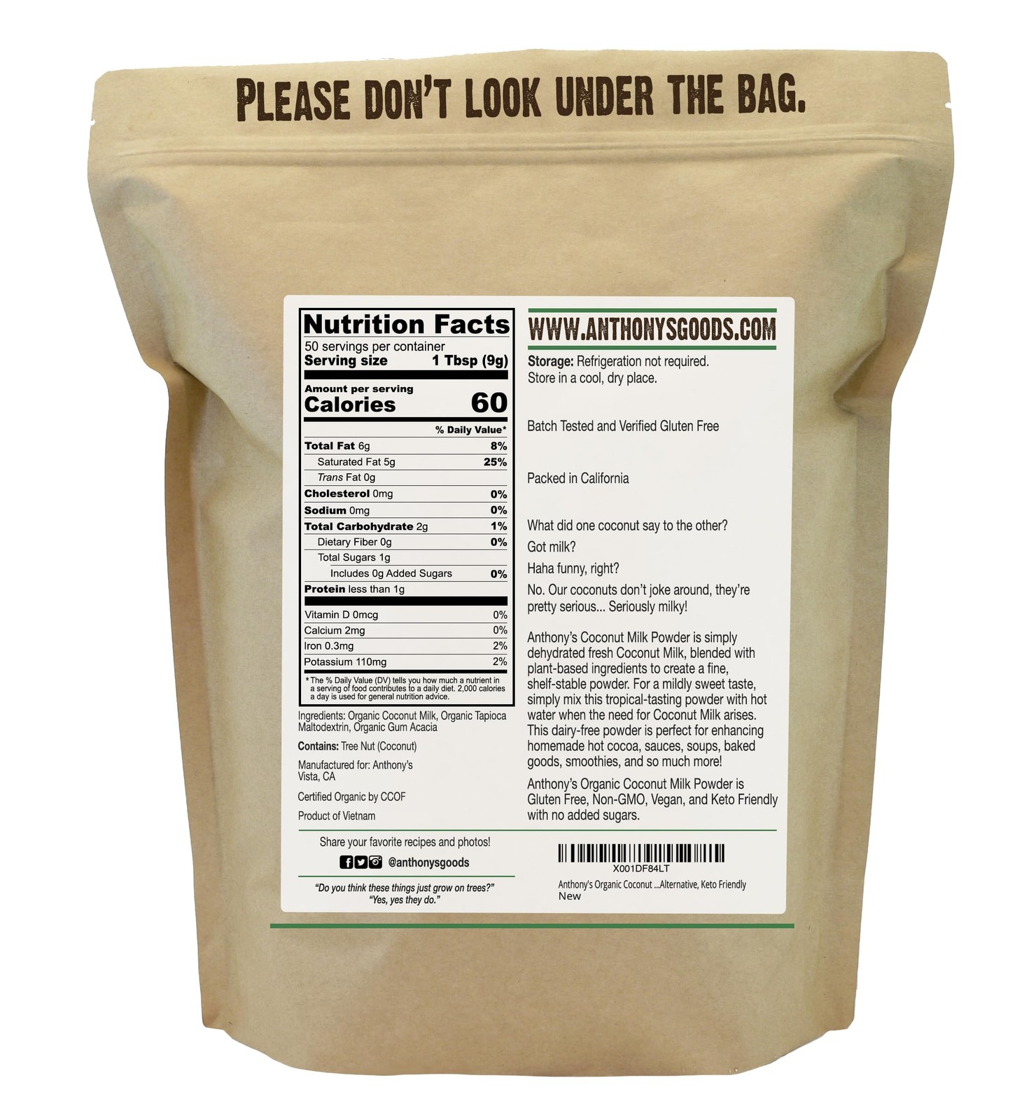 Anthony’s Organic Coconut Milk Powder, 1 lb, Gluten Free, Vegan & Dairy Free, Cr