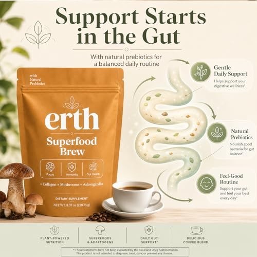 Earth Superfood Brew Coffee, With Collagen Mushroom Ashwagandha Support Focus, G