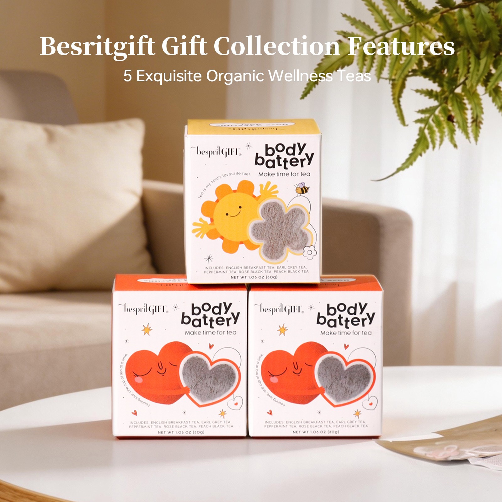 20 Count Heart Tea Bags, 5 Mixed Flavors – Daily Sip Gift for Family & Friend
