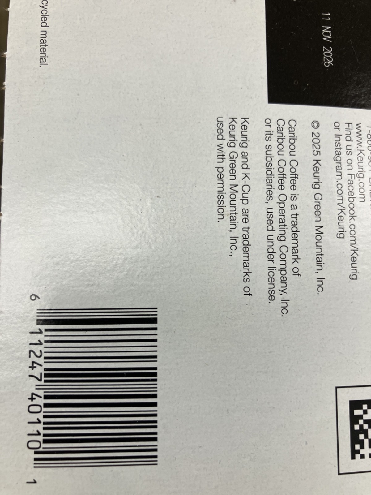 60 Count Caribou Coffee Daybreak Blend Keurig Best By 11/11/2026