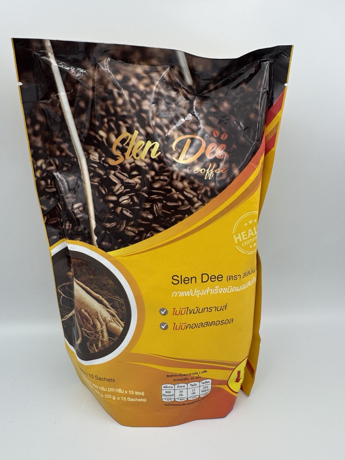 Slen Dee Instant Coffee Mix Ginseng Sugar Free Formula 15 Sachets 300g Sealed