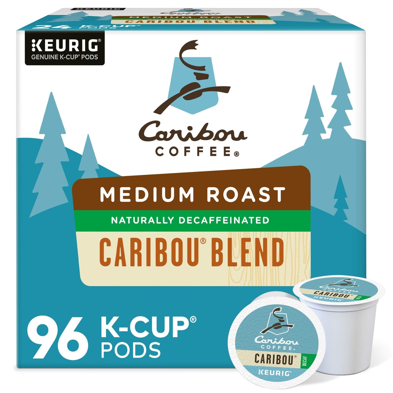 Caribou Coffee Decaf K-Cup Pods Medium Roast 96 Count