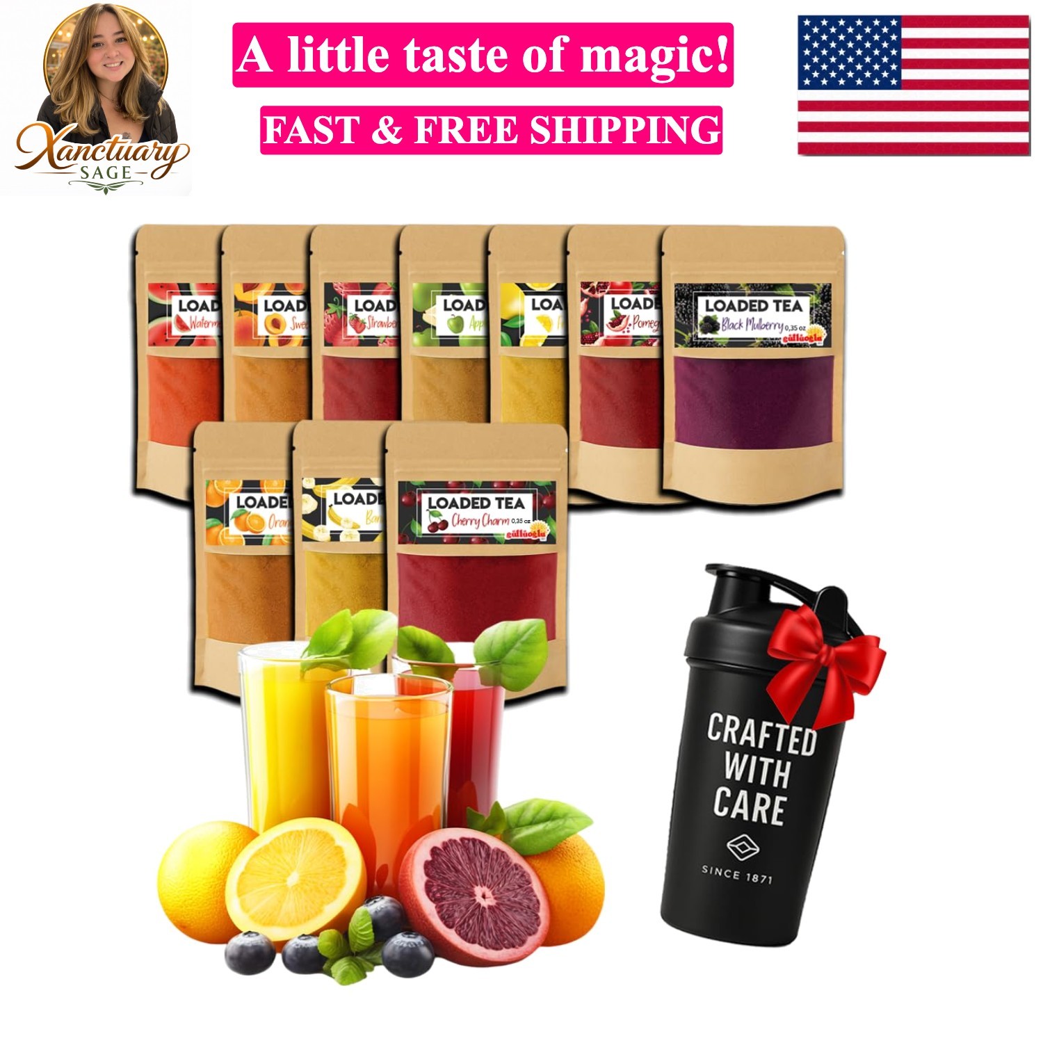 Loaded Tea Pack Mixed Flavors – With Shaker 10 x 10g 0.35 oz – Each Makes 50 …