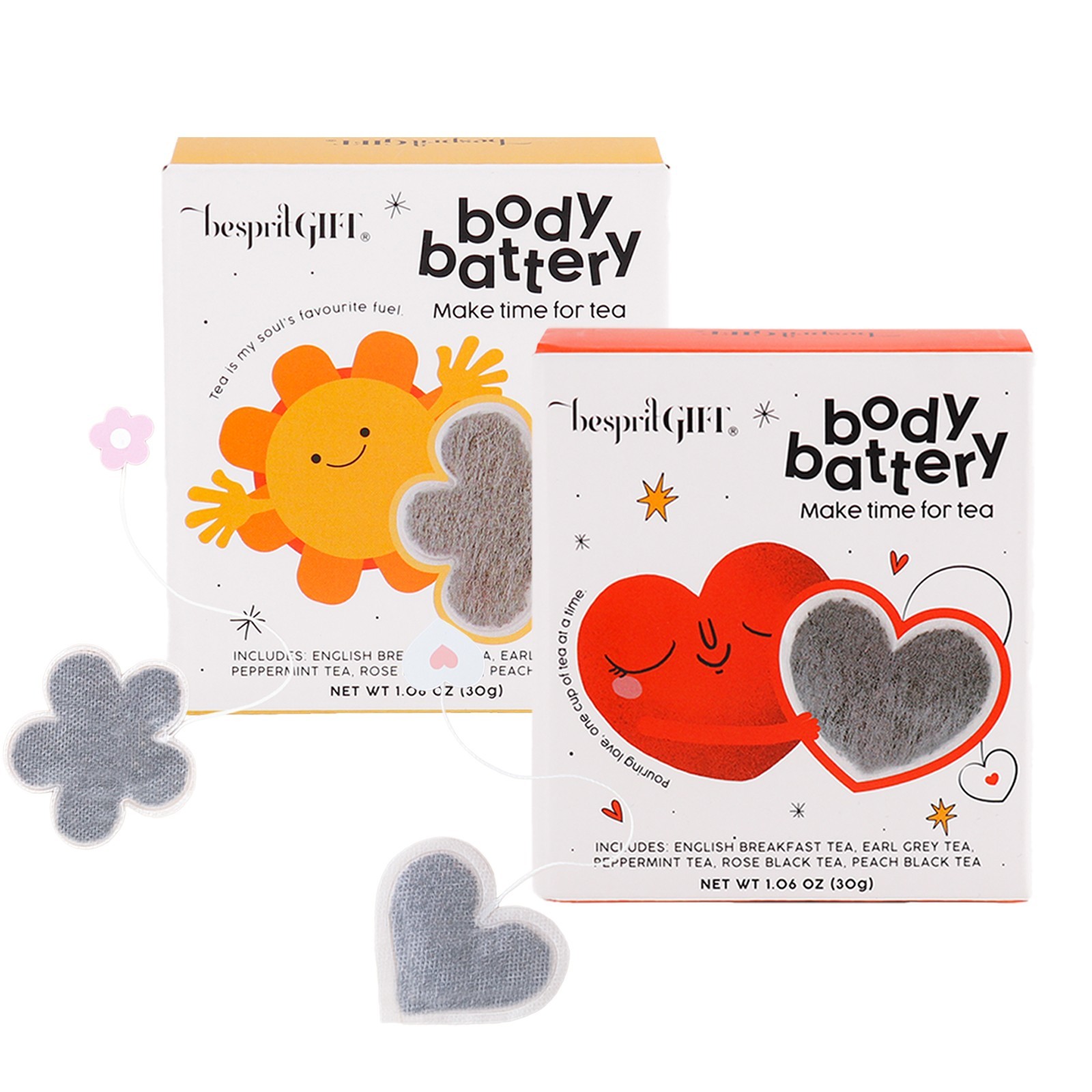 20 Count Heart Tea Bags, 5 Mixed Flavors – Daily Sip Gift for Family & Friend