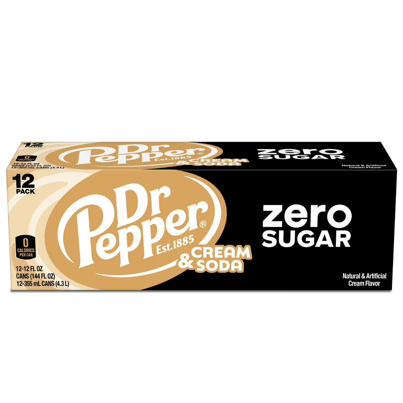 NEW Dr Pepper & Cream Zero Sugar Soda Pop, 12 Fl Oz Cans, 12 Pack | Best Seller