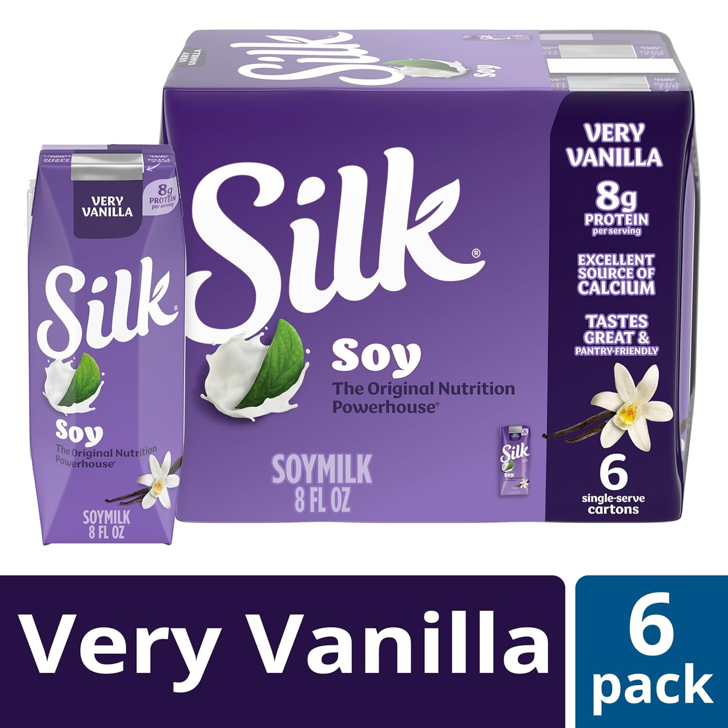 Vanilla Soy Milk Singles 8 Oz 6 Pack Shelf Stable Dairy-Free Vegan Drink