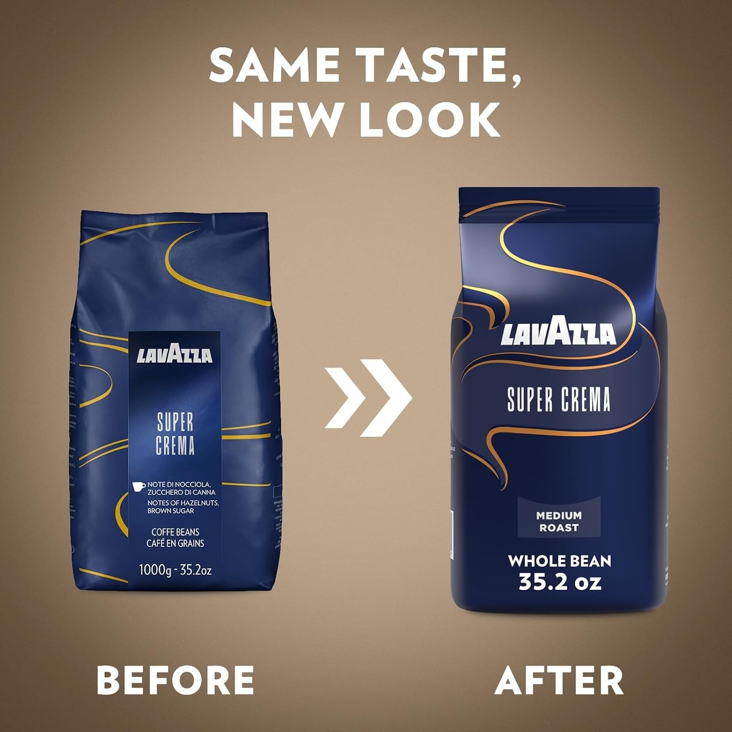 Lavazza Super Crema Whole Bean Coffee Medium Espresso Roast 2.2 lb Pack of 6