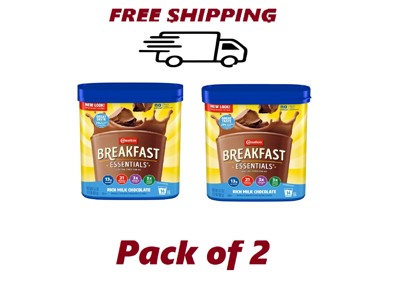 ( 2 PACK) Carnation Breakfast Essentials Powder Shake Milk Chocolate, 17 oz.