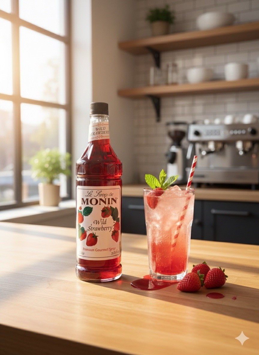 BIGGBY COFFEE MONIN PREMIUM GOURMET WILD STRAWBERRY SYRUP 1 LITTER FRESH NEW