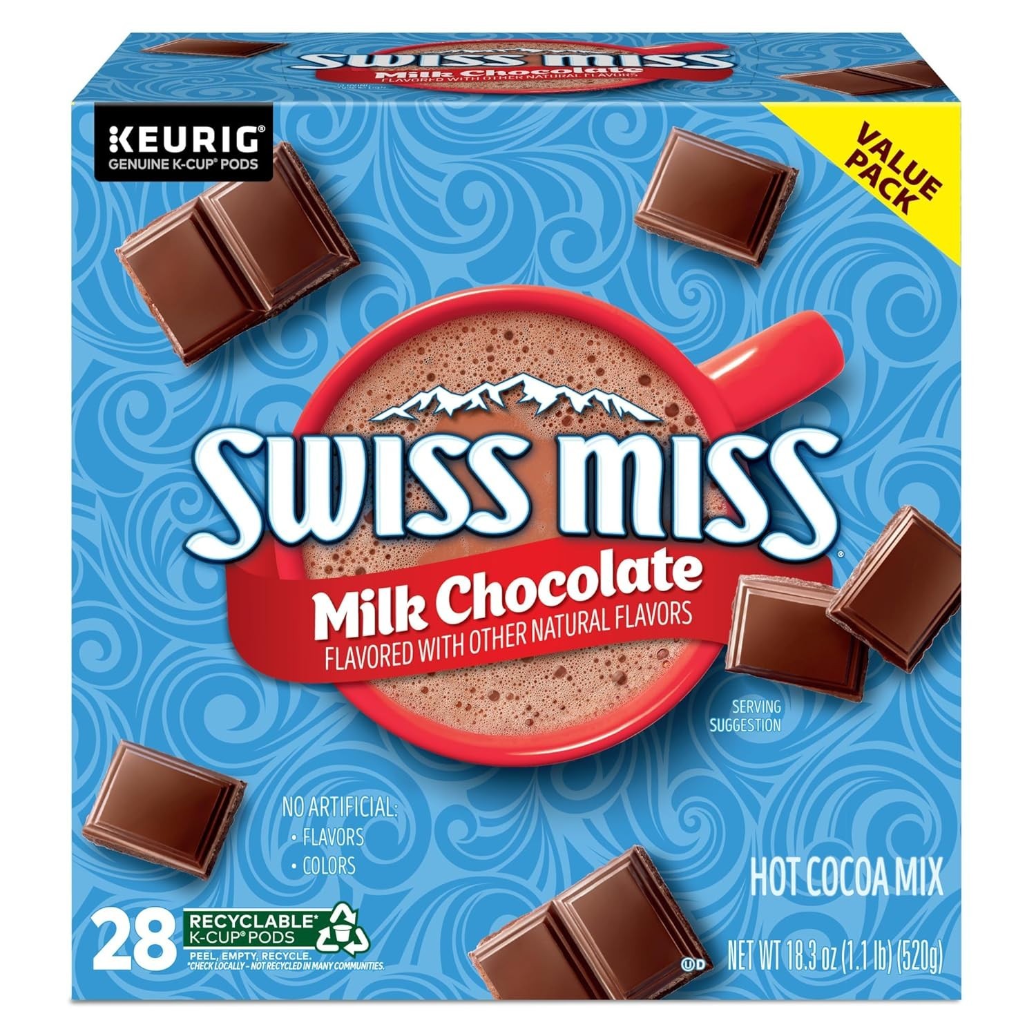 28 Count Swiss Miss Milk Chocolate Hot Cocoa K-Cup Pods for Anytime Enjoyment