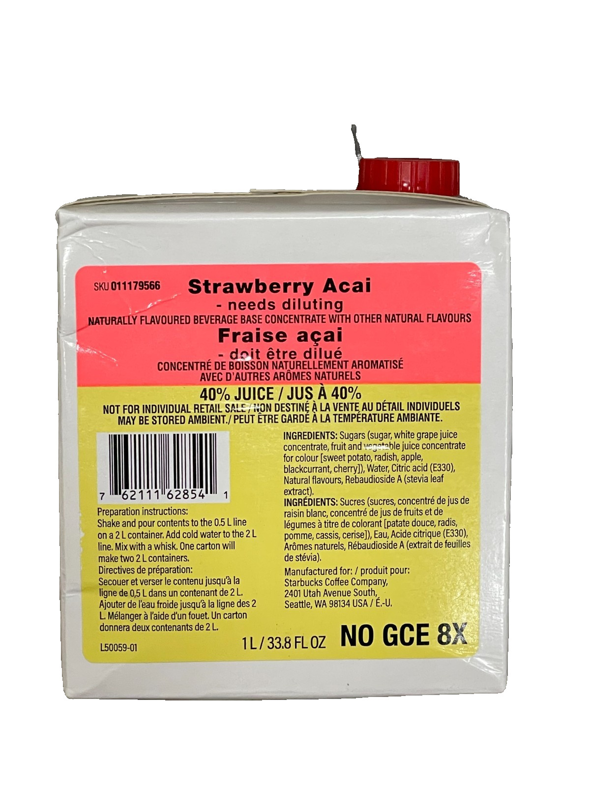 Starbucks Strawberry Acai Refresher Concentrate Base 8X concentrate
