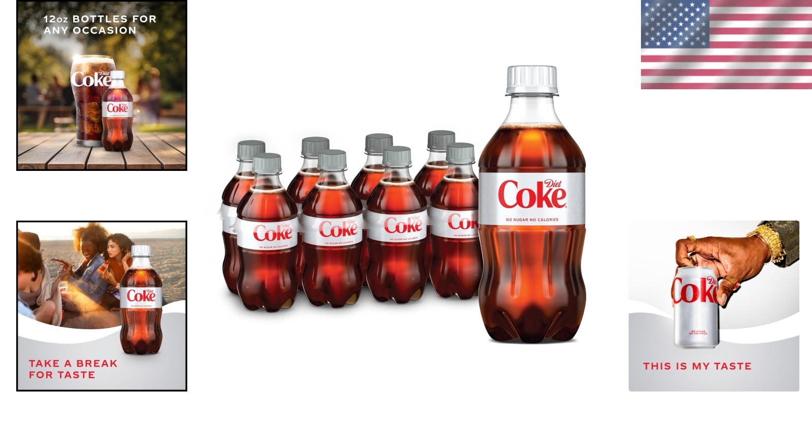Diet Coke Soda Soft Drink – 12 fl oz Bottles, Sugar-Free, 8 Pack, Allergen-Free