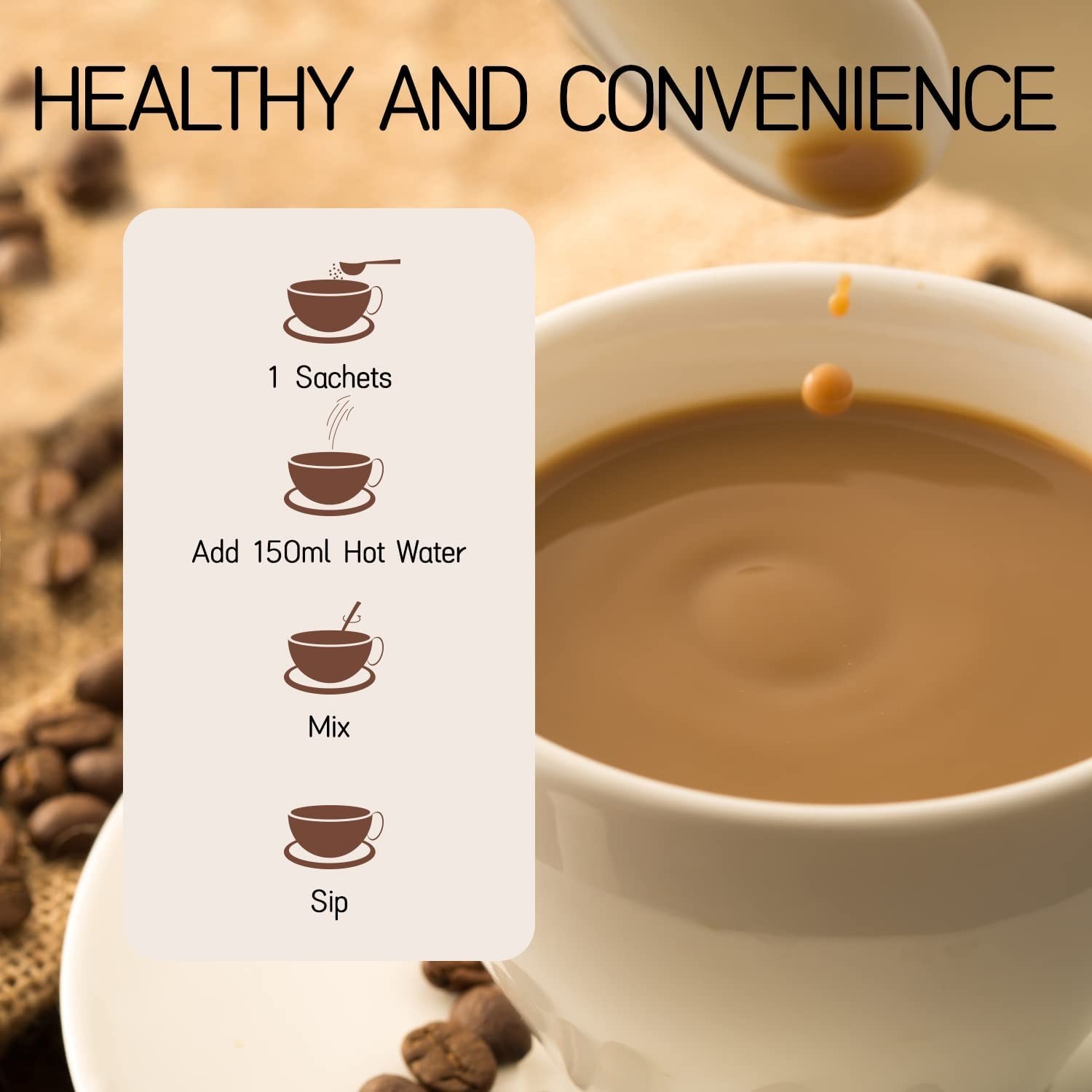 7 in 1 Mushroom Coffee Mix, Instant Latte Coffee Blend, 8.9oz, 12Sachets