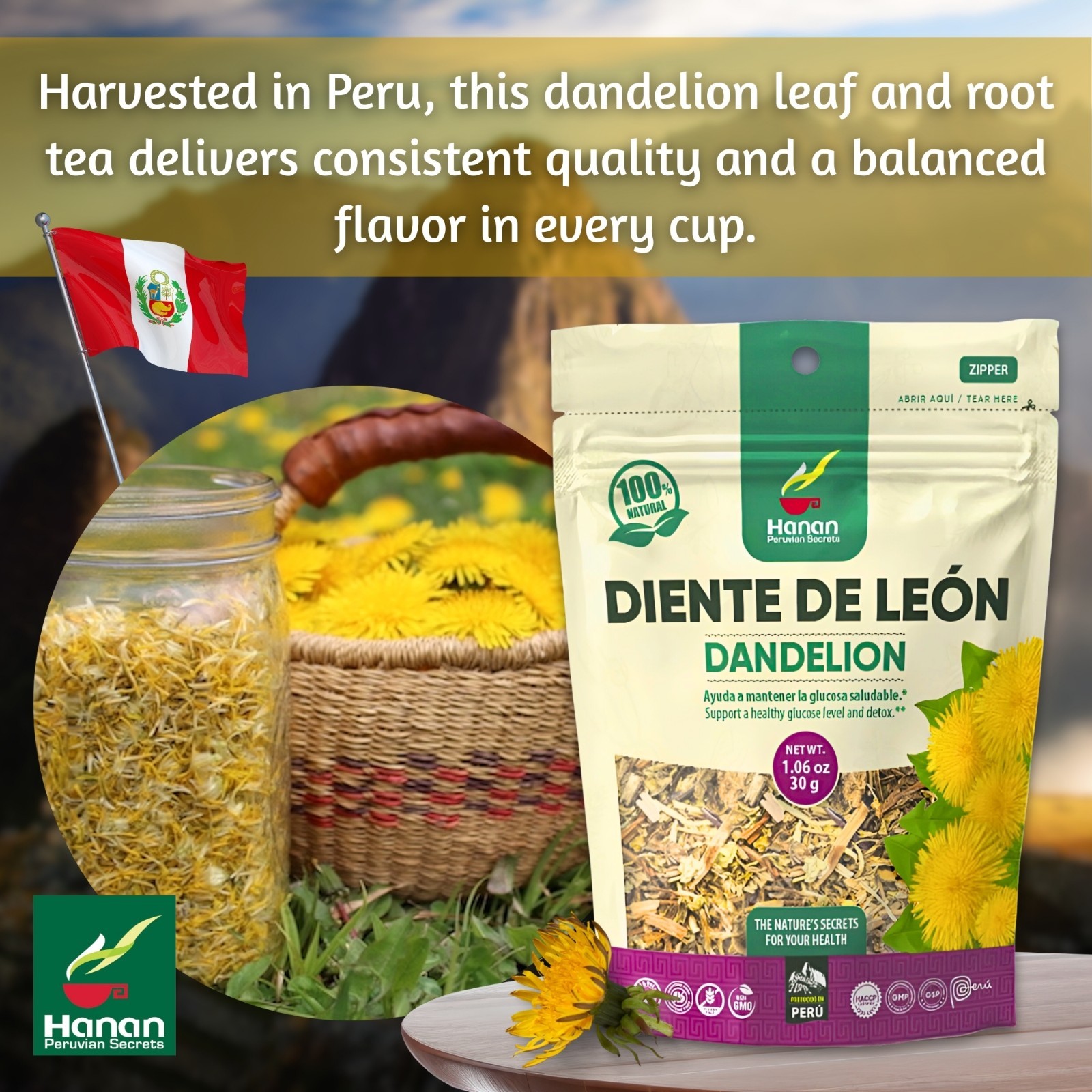Diente de Leon 30g Dandelion 1.3oz Loose Herbal Tea from Peru