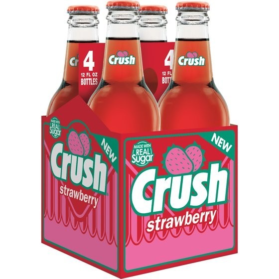 Crush Strawberry Soda Made with Sugar, 12 fl oz glass bottles, 4 pack