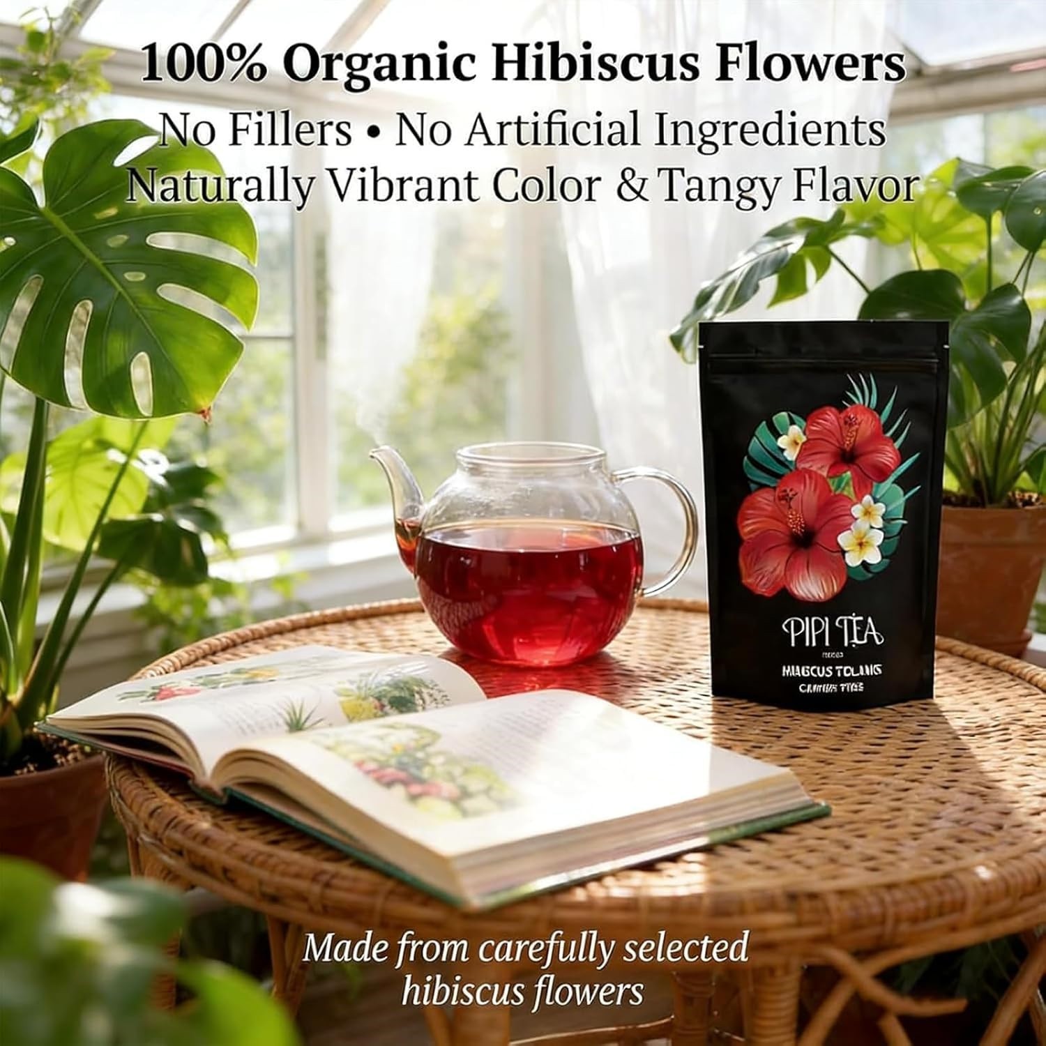 5X PiPi Tea Organic Hibiscus Tea Bags – Caffeine Free Herbal Tea Rich in Antioxi